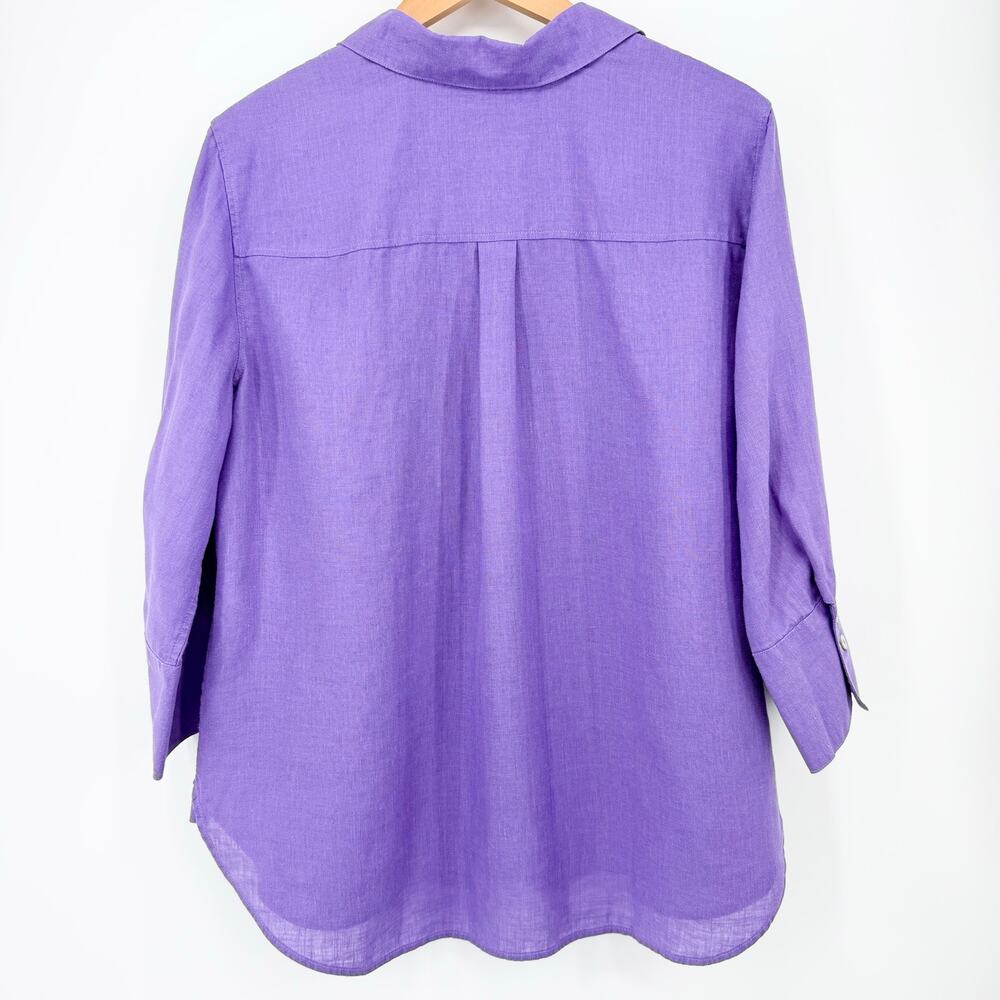 Chico’s 100% Linen Purple Button Front 3/4 Sleeve Blouse Size 2 US 12 - Picture 3 of 10